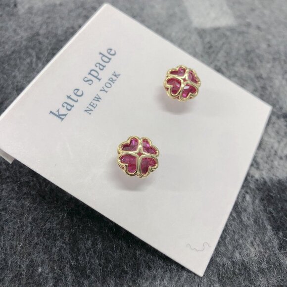 Authentic Kate Spade Something Sparkly Spade Gold Red Zirconia Stud Earrings - Picture 4 of 4